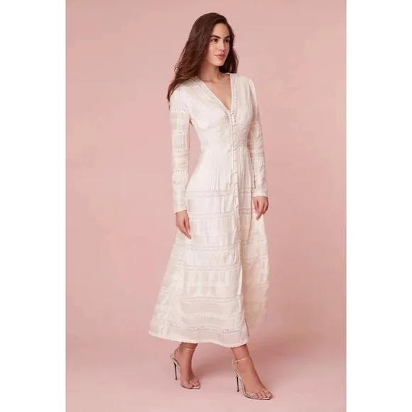 LoveShackFancy Ellitia Maxi Dress Victorian Lace Button Front Ivory NWT Size 4 - Picture 15 of 15
